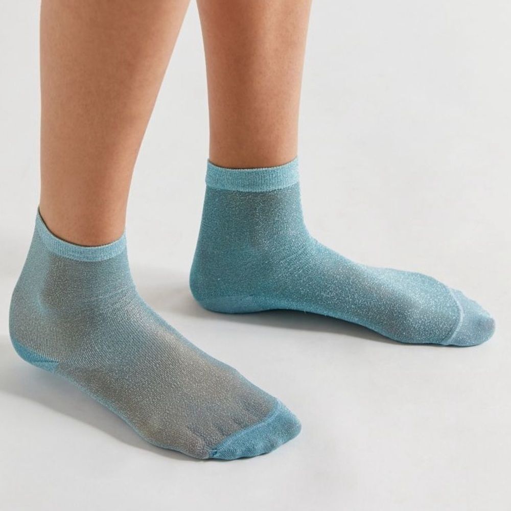 NEW (3) Urban Outfitters Sheer Metallic Blue Crew Socks